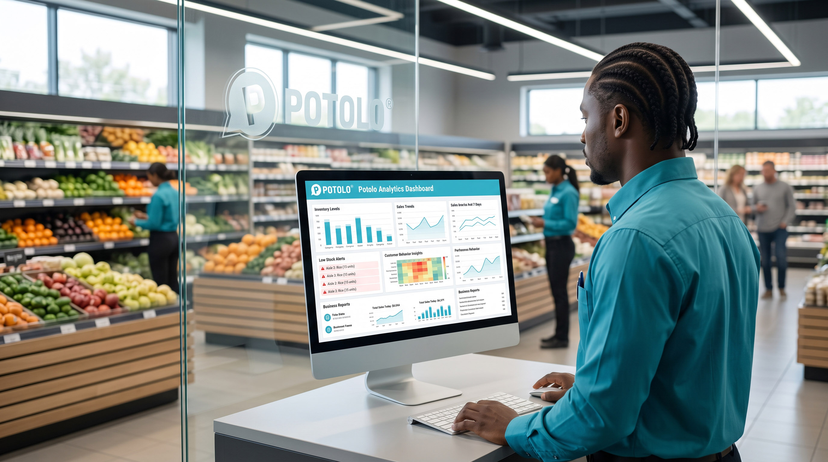 Real time sales and inventory insights on the Potolo dashboard in a grocery store