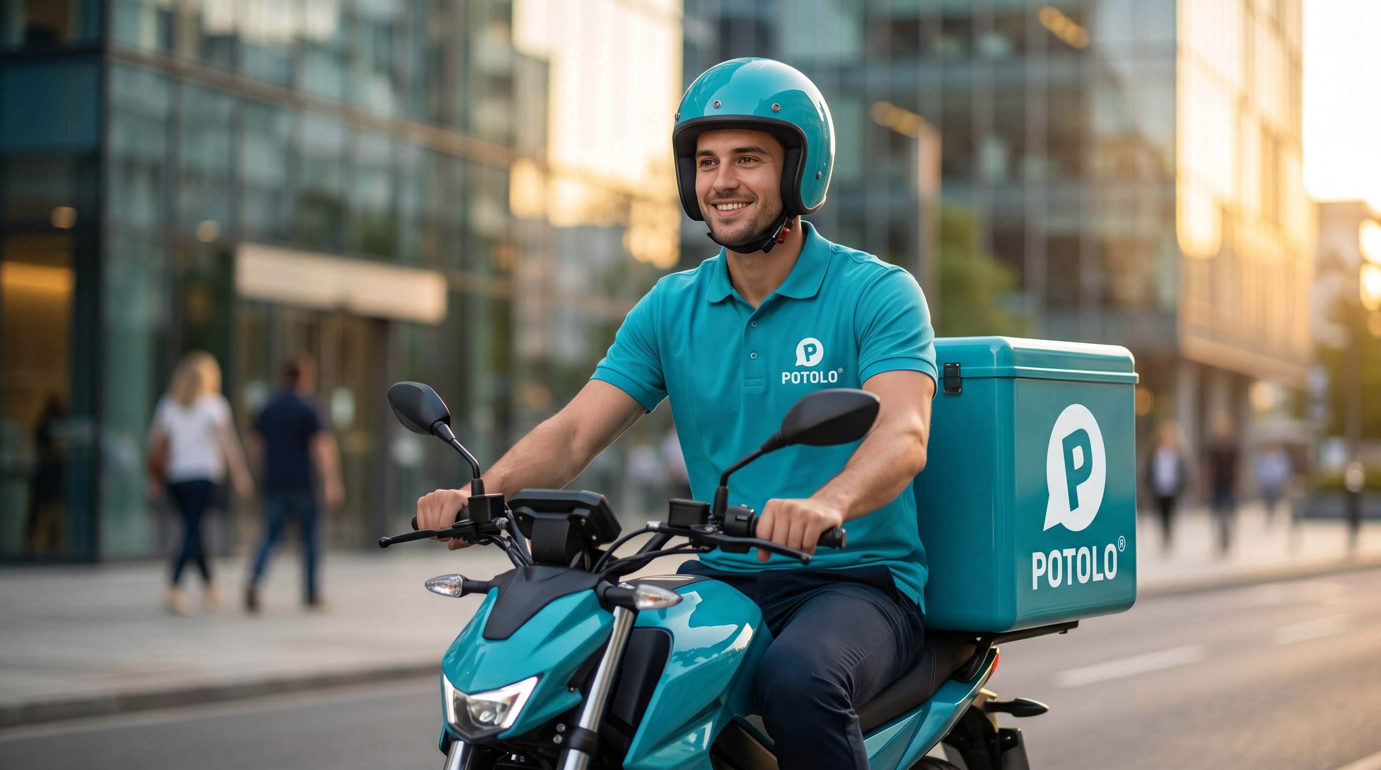 Potolo delivery partner on a branded motorbike